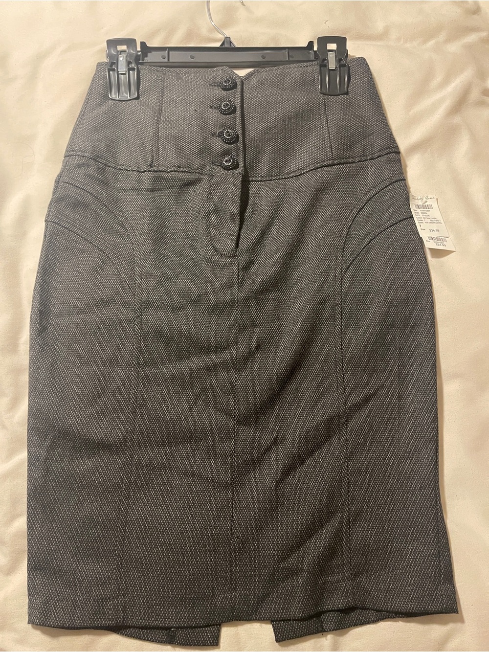 High-Waist Textured Gray Pencil Skirt